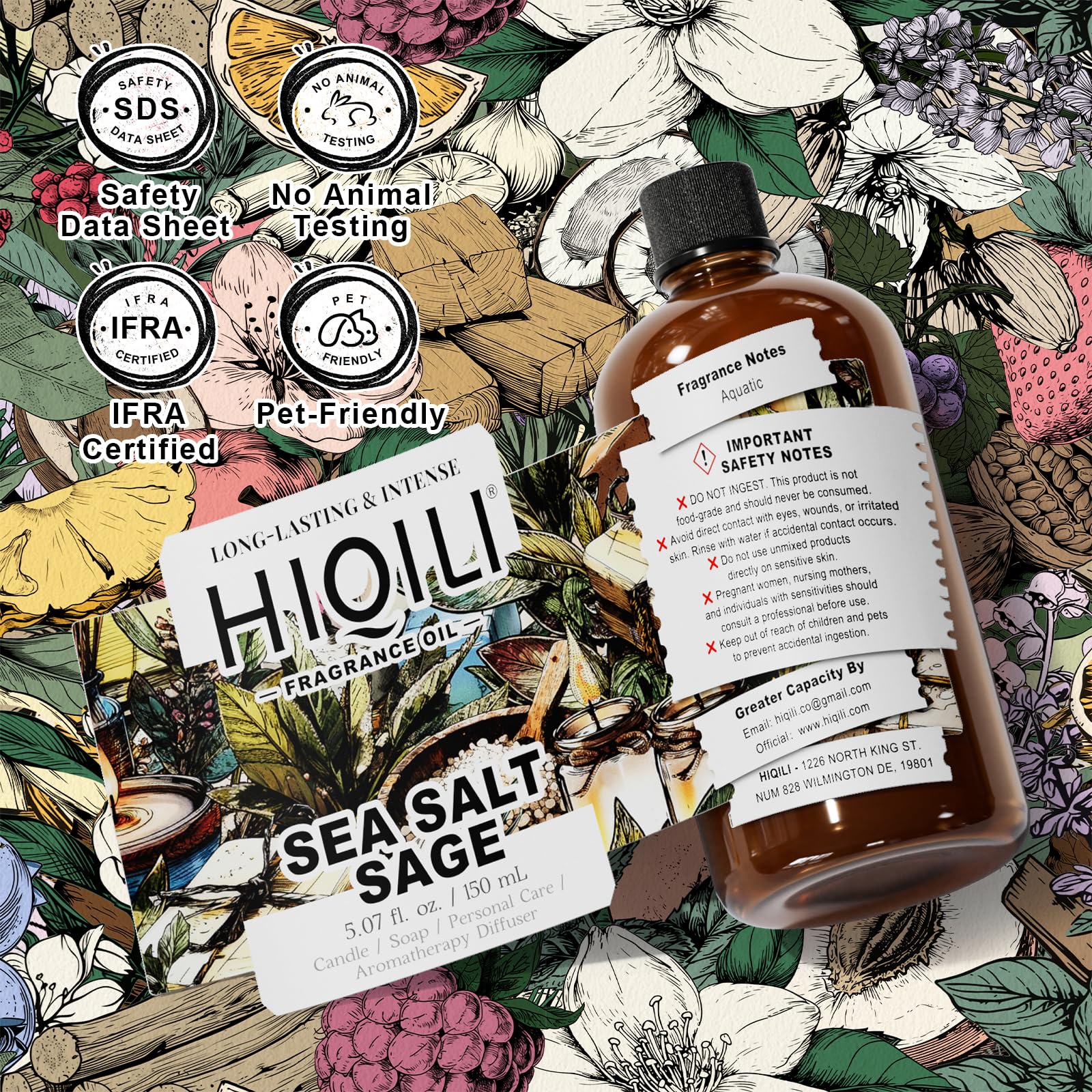 HIQILI Sel de mer et sauge – assouplissant linge, douceur et parfum durable