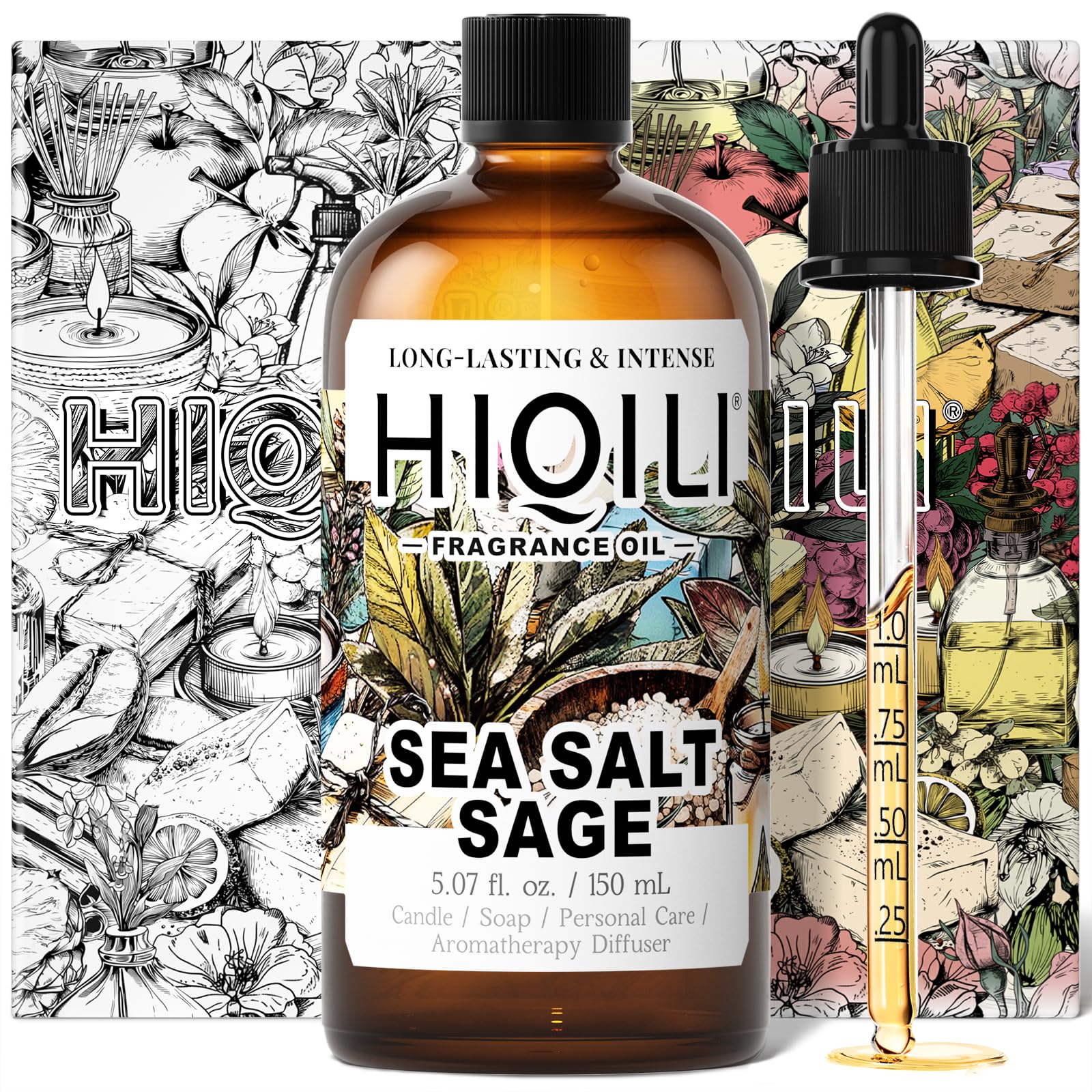 HIQILI Sel de mer et sauge – bouteille pipette, parfum frais et durable