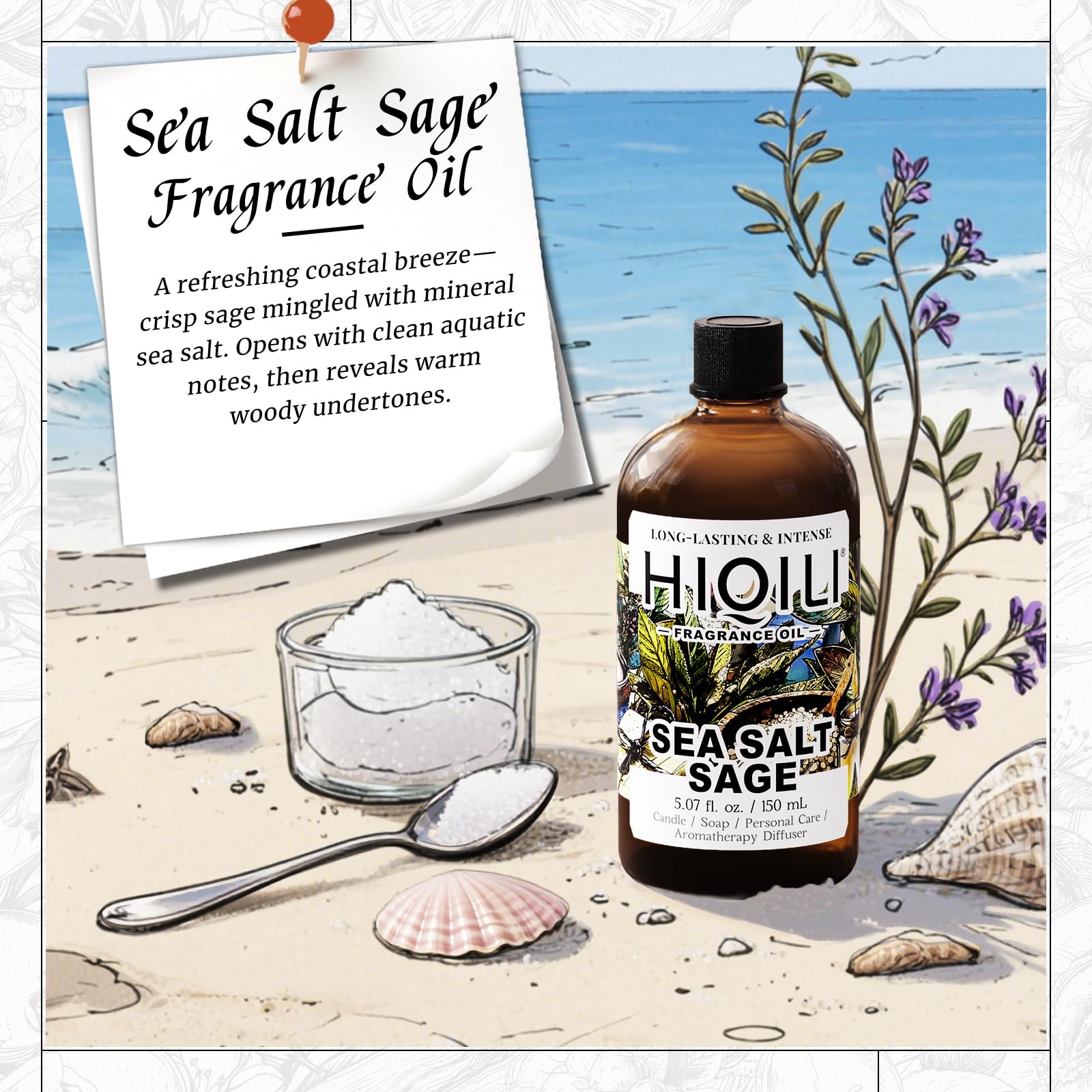 HIQILI Sel de mer et sauge – diffuseur intérieur, ambiance marine apaisante