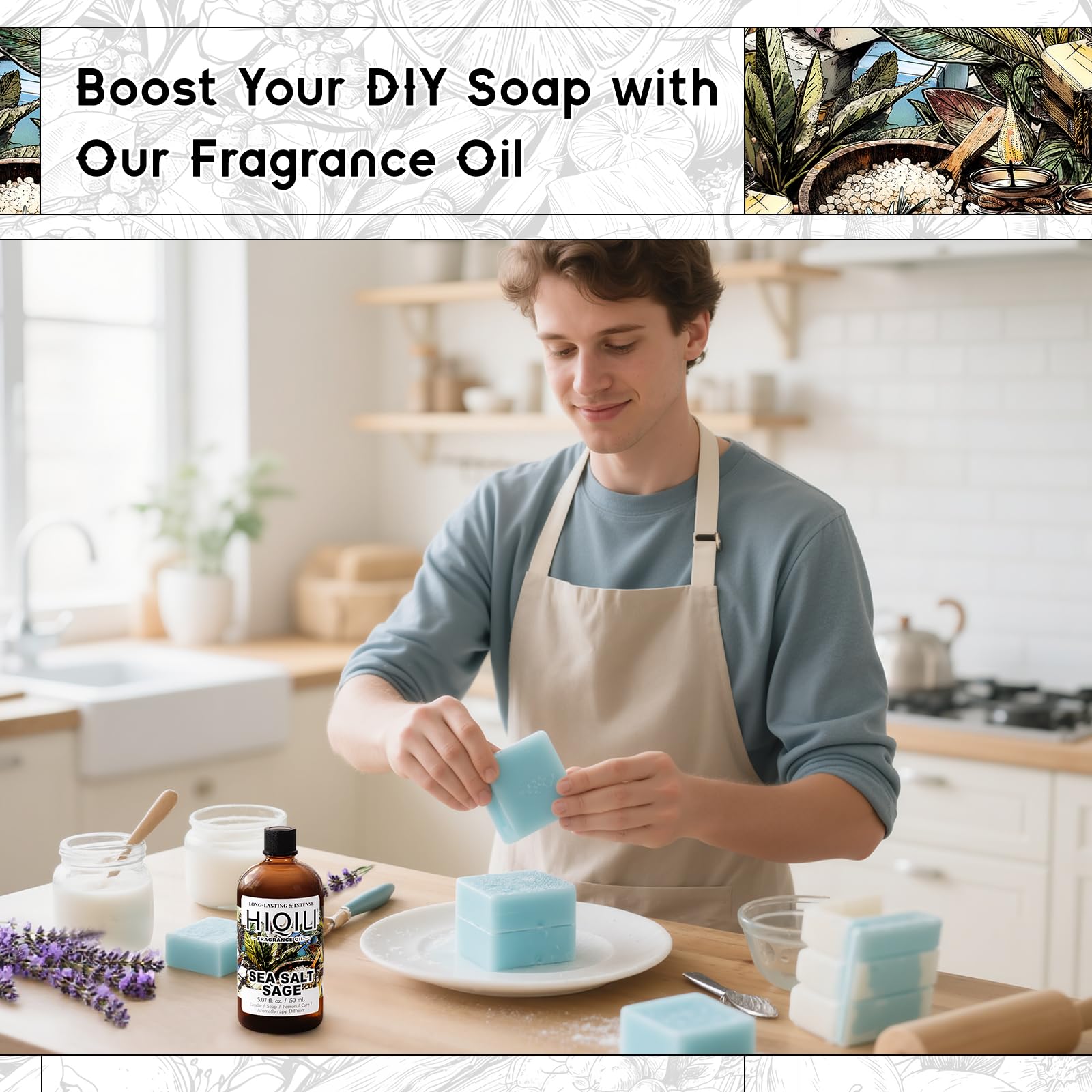 HIQILI Sel de mer et sauge – lotion corps, parfum léger et durable