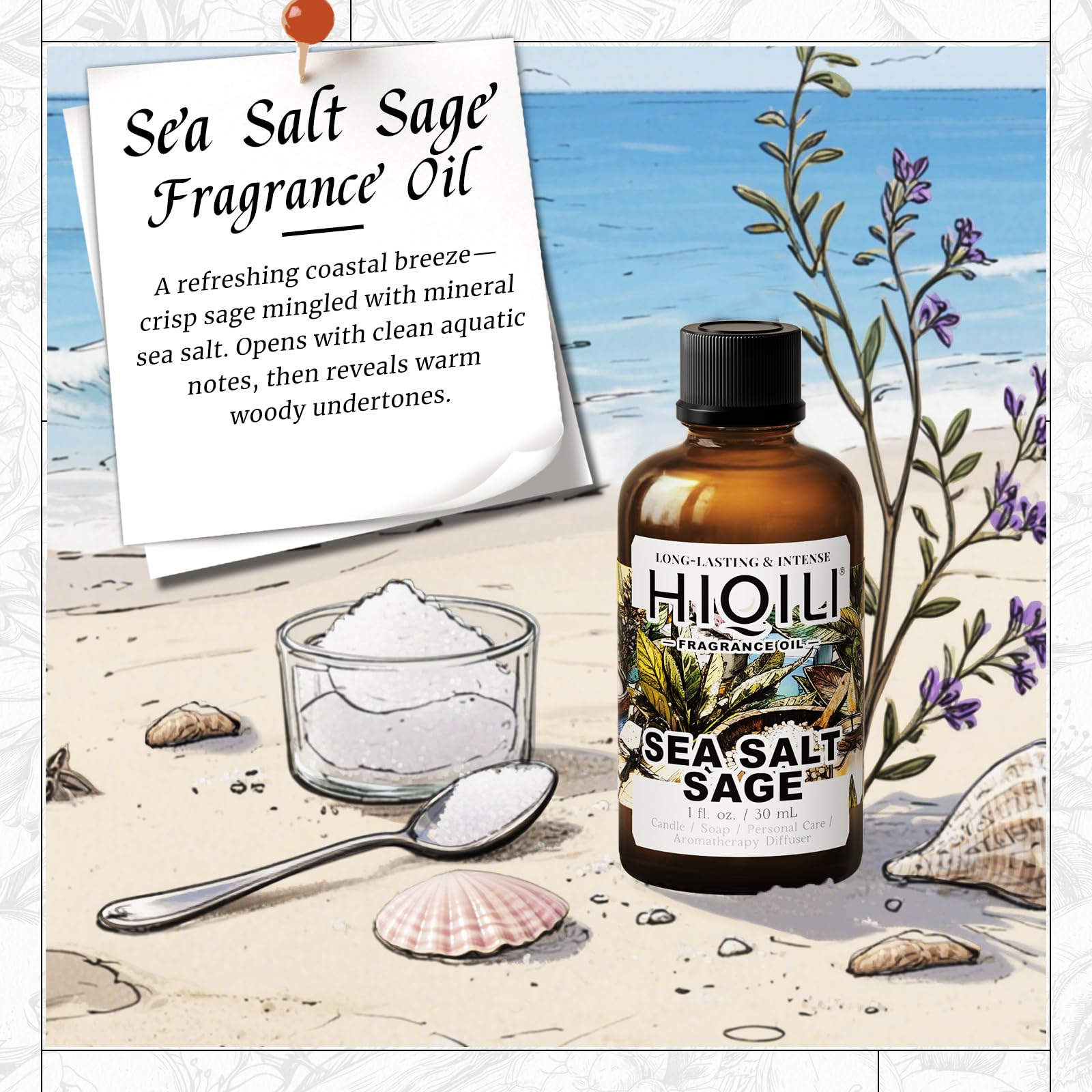 Diffuseur en chambre avec Hiqili Sel Marin Sauge, parfum durable et frais.