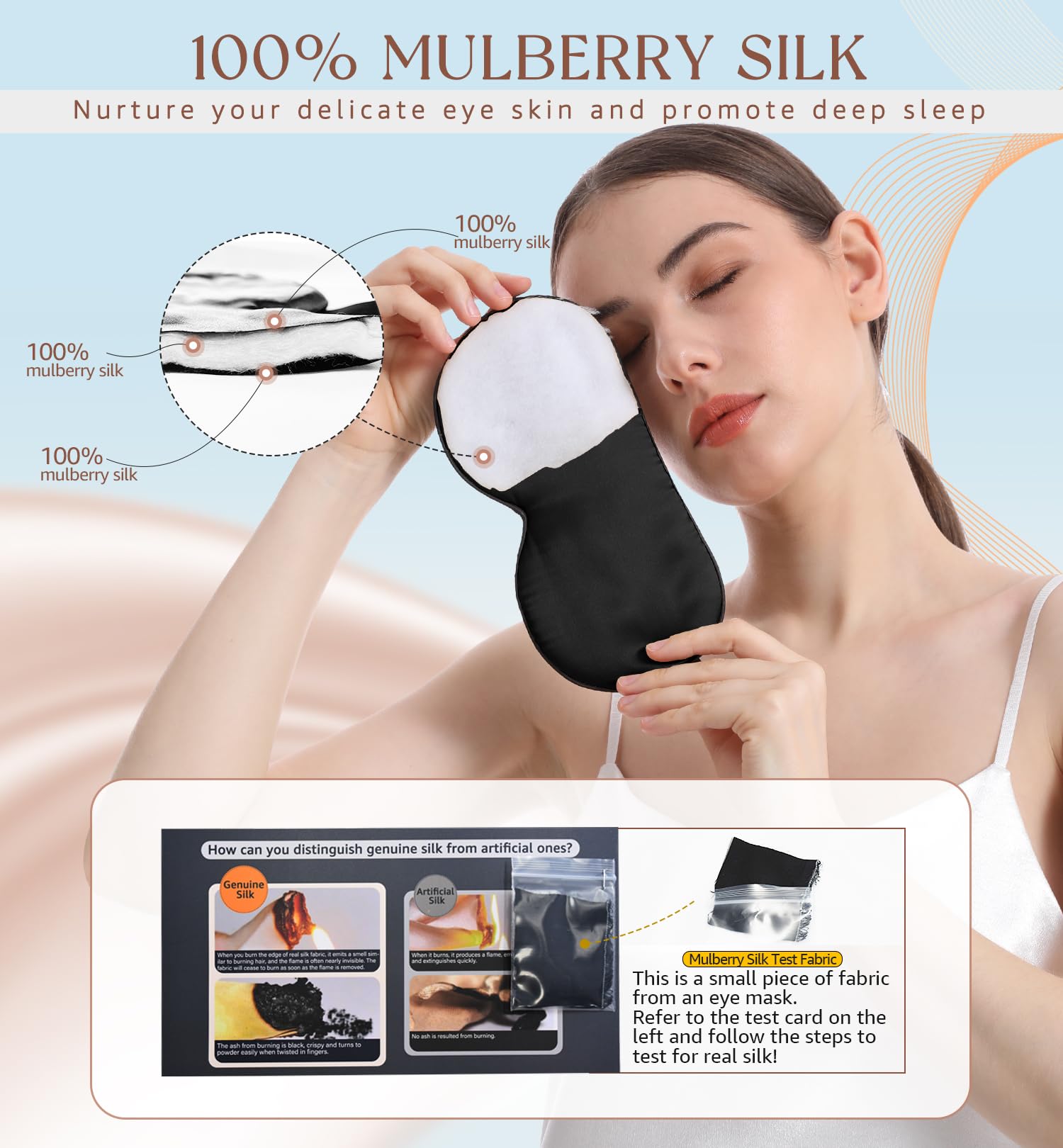 HiRui masque sommeil garnissage soie interne pour confort respirant