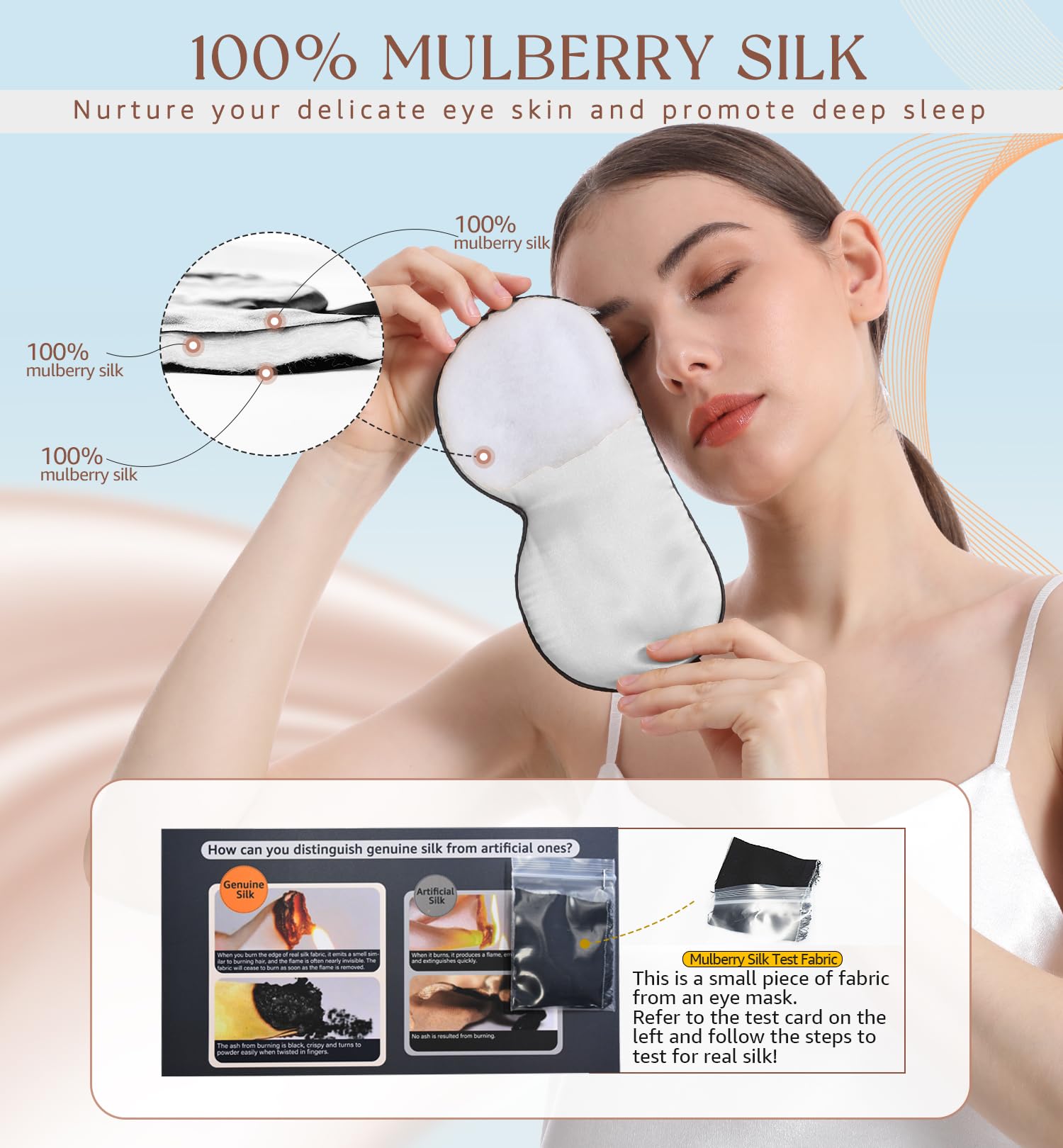 HiRui masque sommeil soie intérieur: respirabilité accrue pour des nuits confortables.