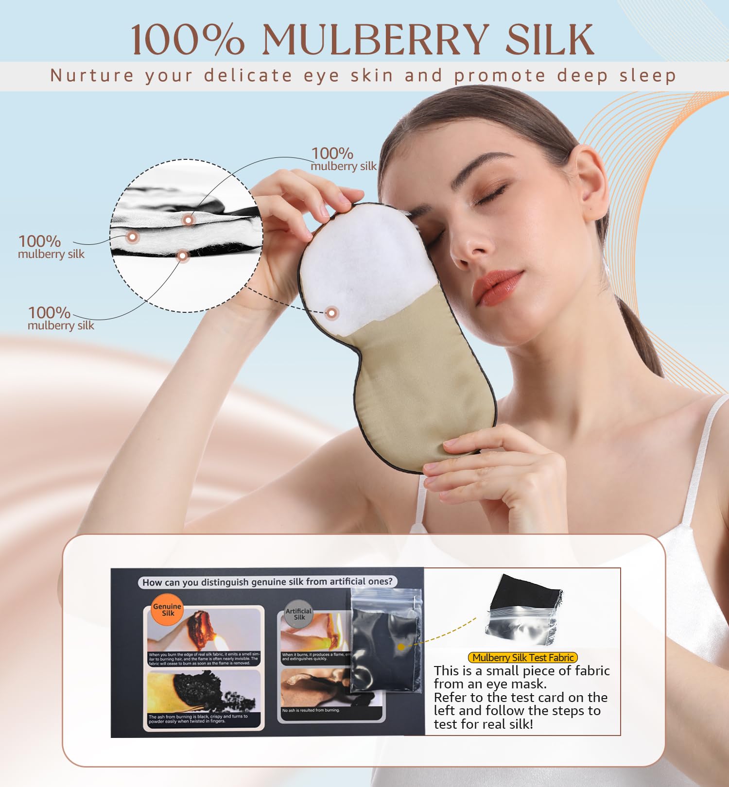 HiRui masque de sommeil en soie intérieure pour un maintien léger et respirant