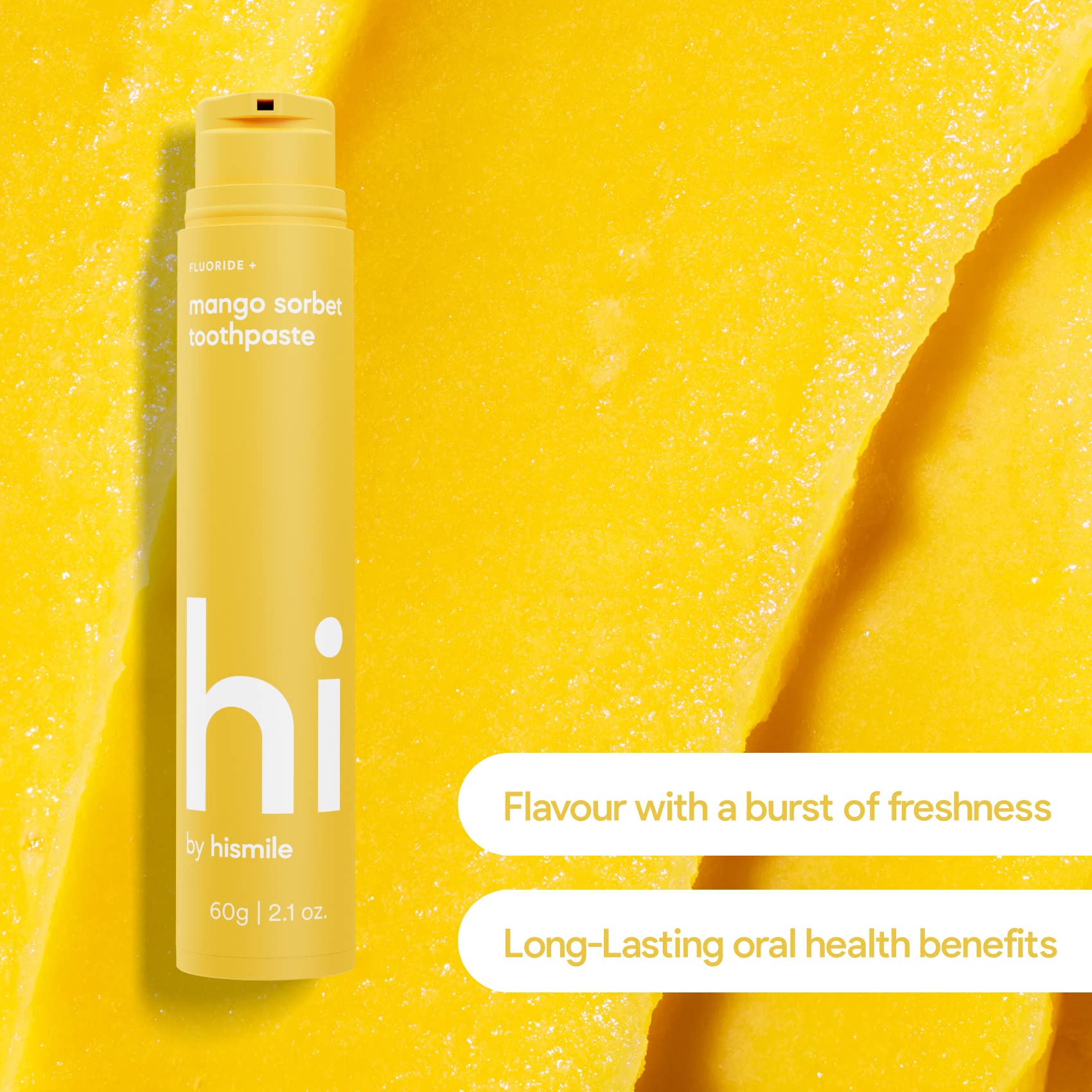 Texture crème mangue sorbet, sensation douce et nettoyage délicat des dents.