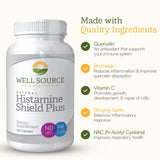 Histamine Shield Plus: capsules sans OGM et sans gluten pour une utilisation sereine.