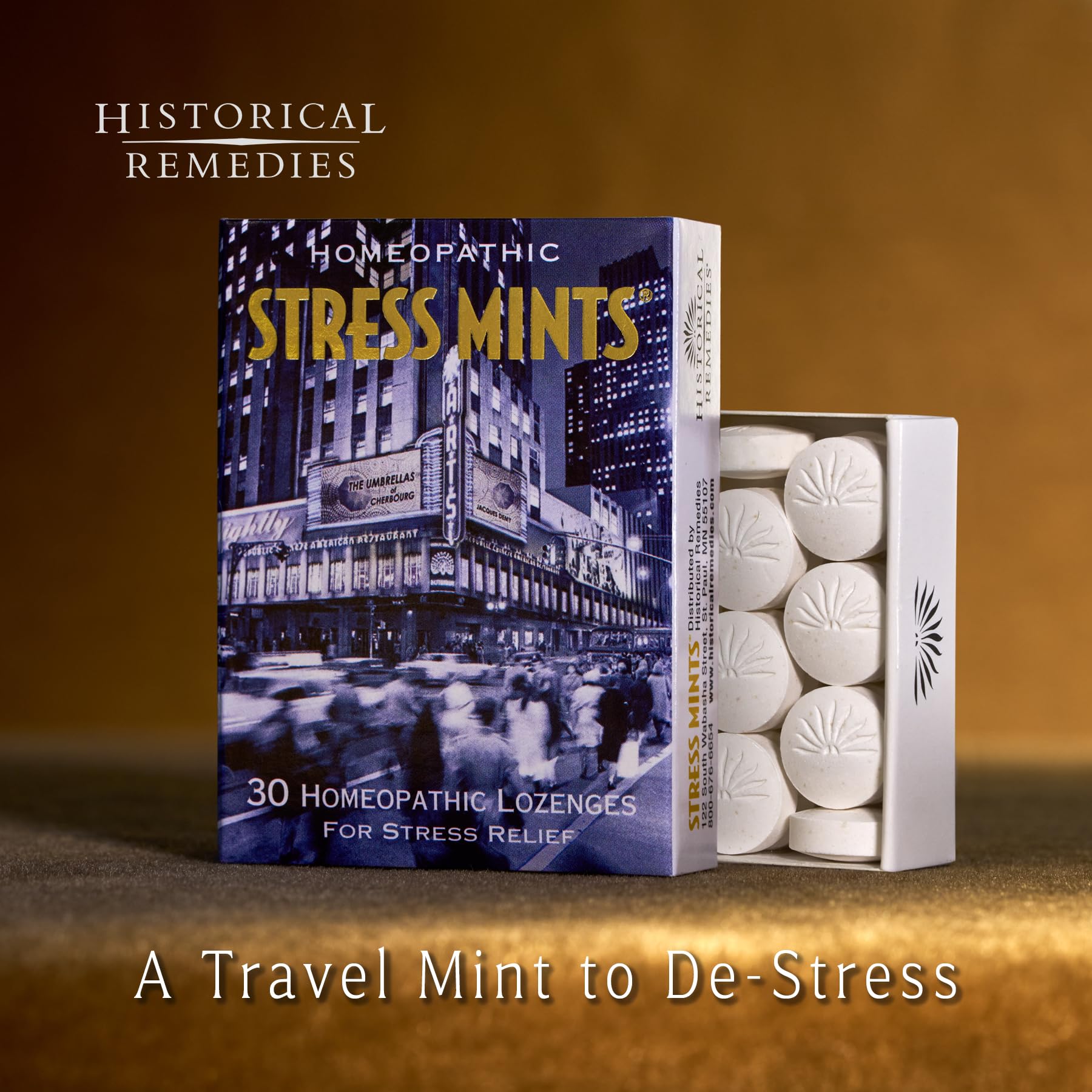 Historical Remedies Stress Mints ensemble de pastilles faciles à transporter.