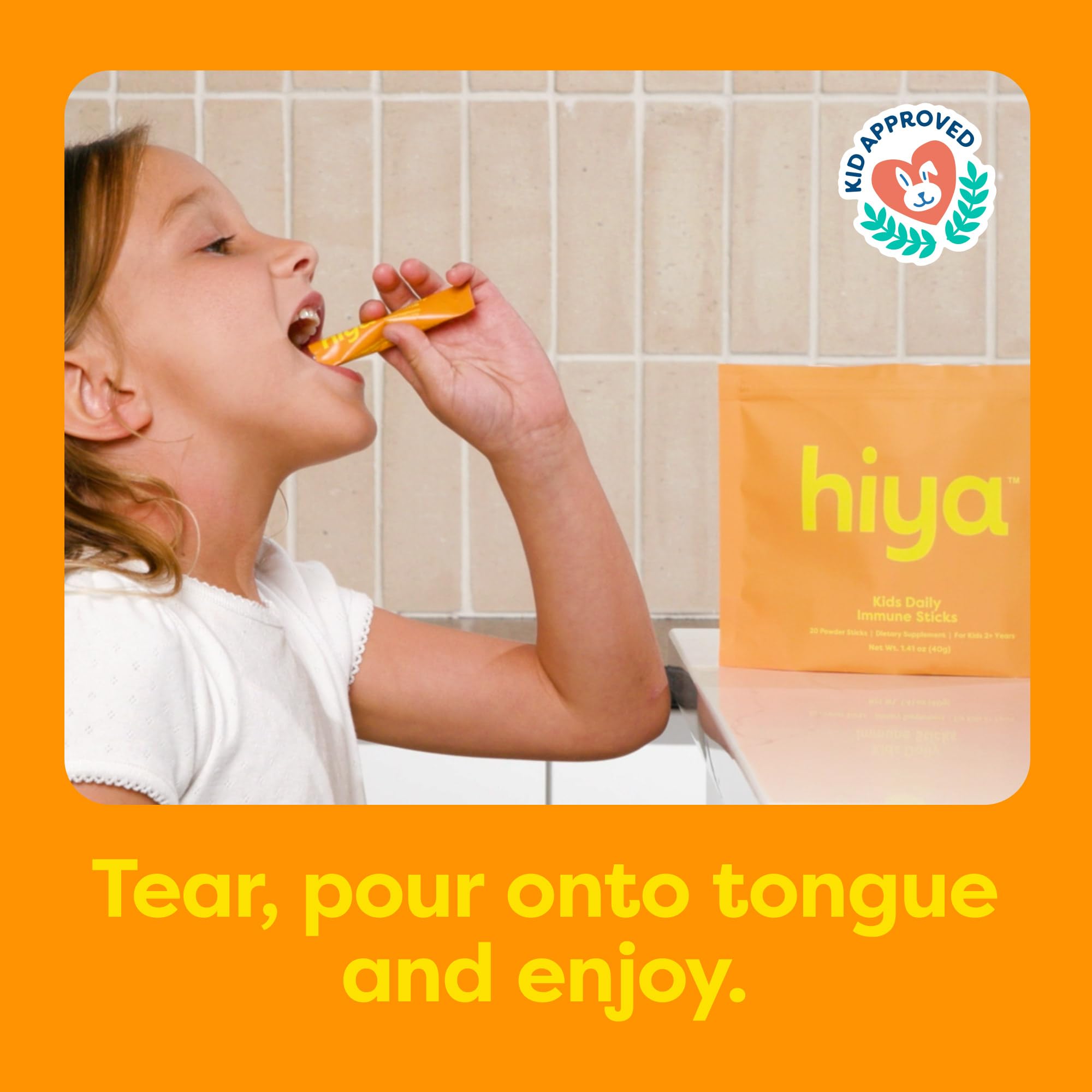 Hiya Kids Immunité bâtonnet dosage direct, administration simple pour les enfants.