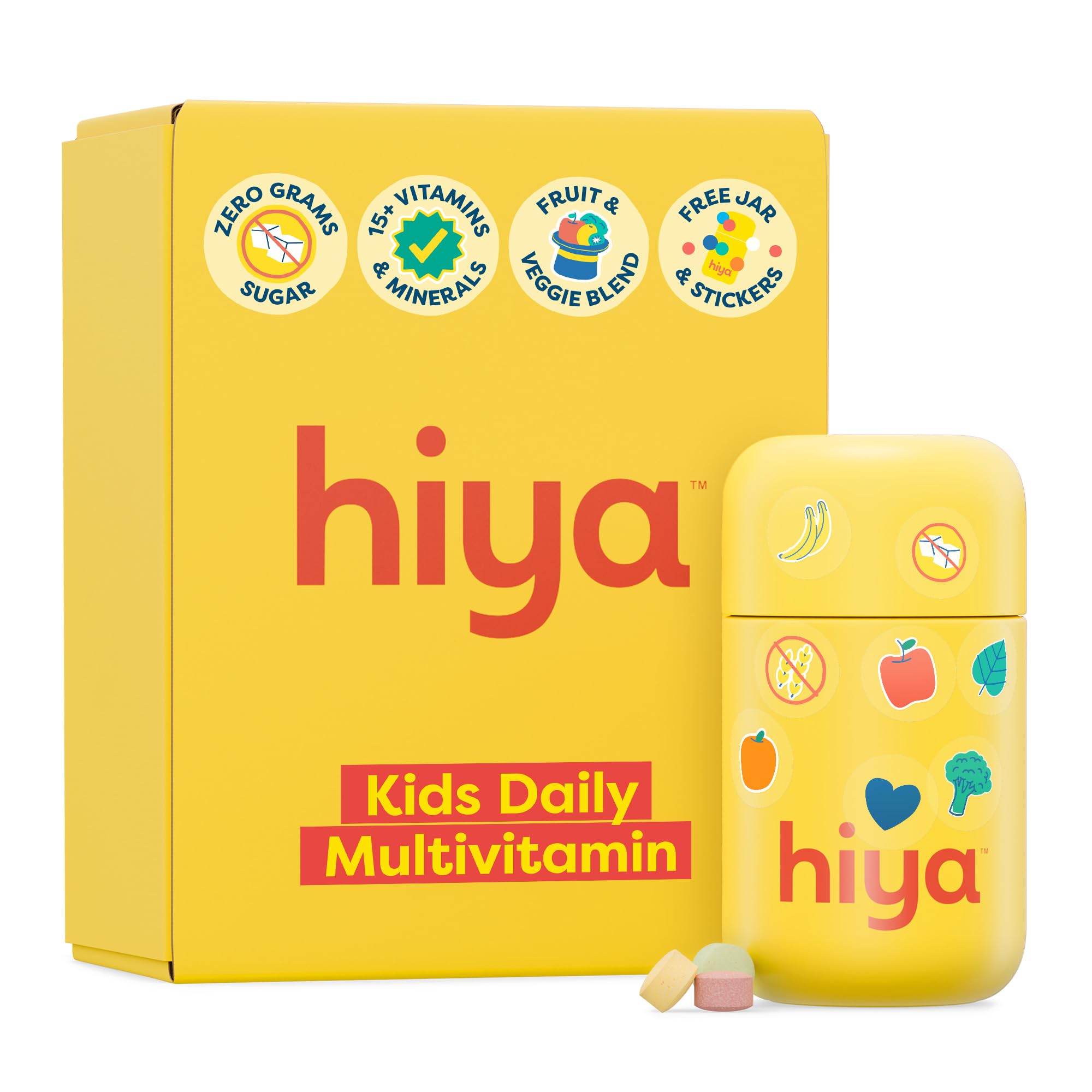 HIYA Multivitamines pour enfants : bouteille en verre réutilisable, prêt à être intégré dans la routine quotidienne.