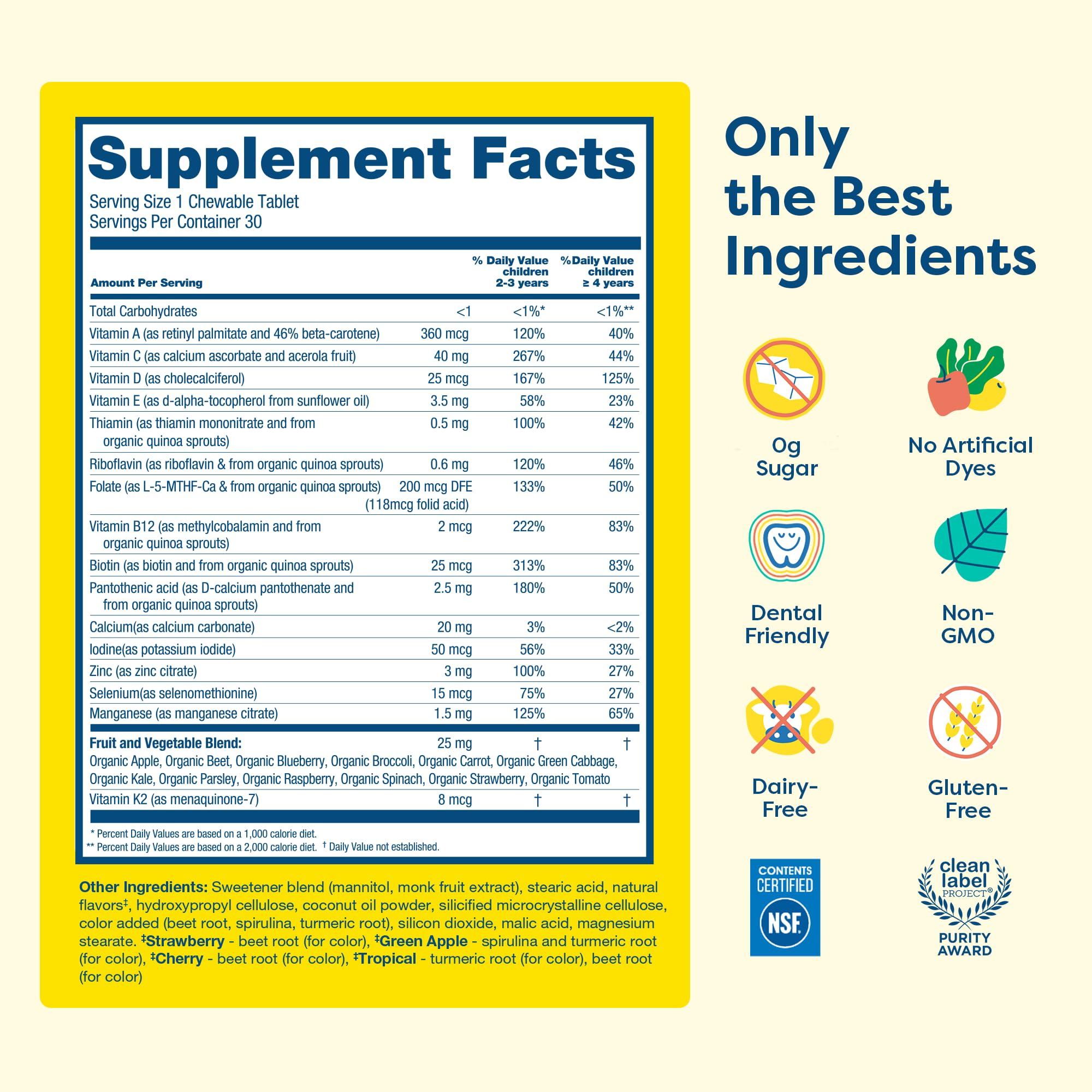 HIYA Multivitamines pour enfants : goût cerise sans sucre ajouté, prise agréable.
