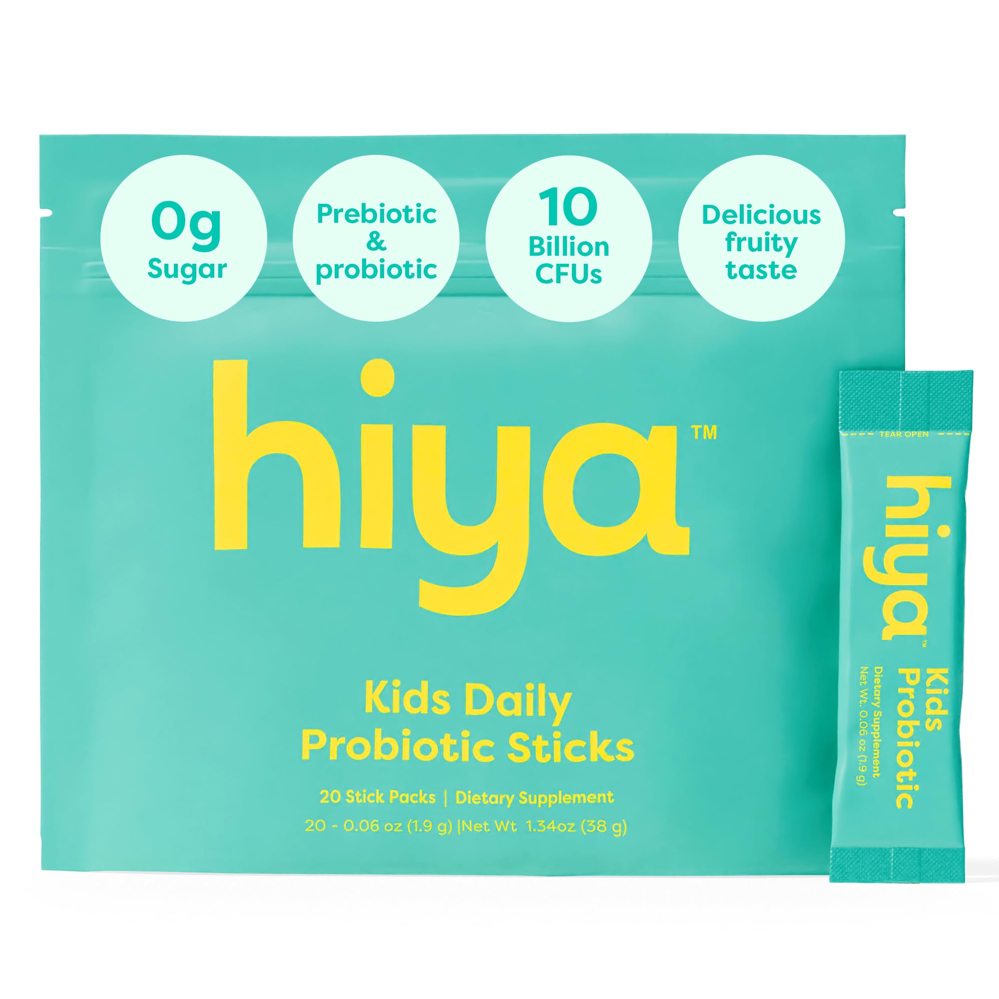 Hiya Kids Probiotic : emballage batonnet prêt à emporter pour enfants.