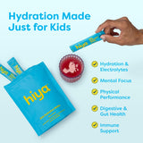Sachets Hiya d'hydratation pour enfants, saveur framboise naturelle.
