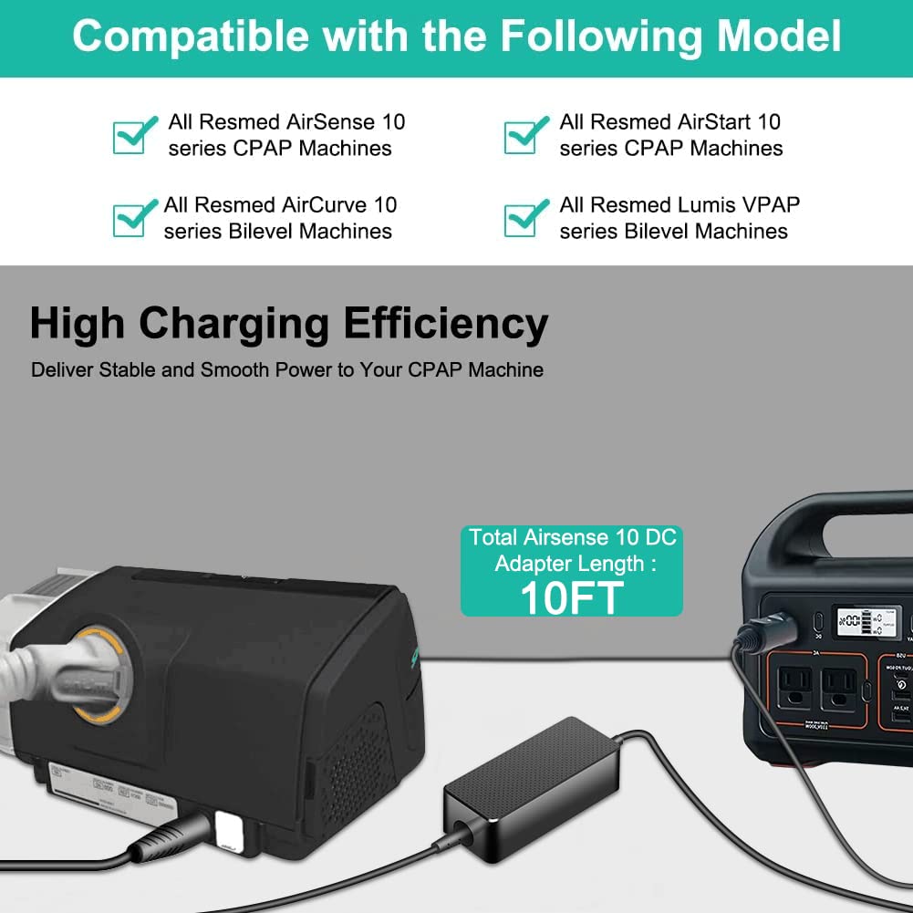 HKY câble d’alimentation DC Airsense 10, compatible CPAP et AutoSet.