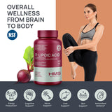 Étiquette Non-GMO HMS Nutrition Acide lipoïque R stabilisé pour transparence