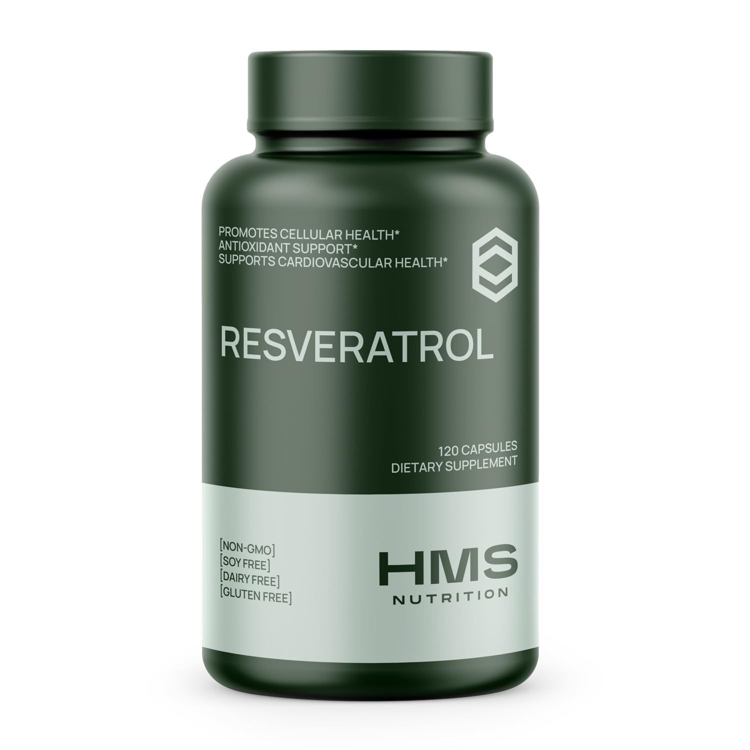 Gélules HMS Nutrition Resveratrol — bouteille de 120 pour un soutien antioxydant.