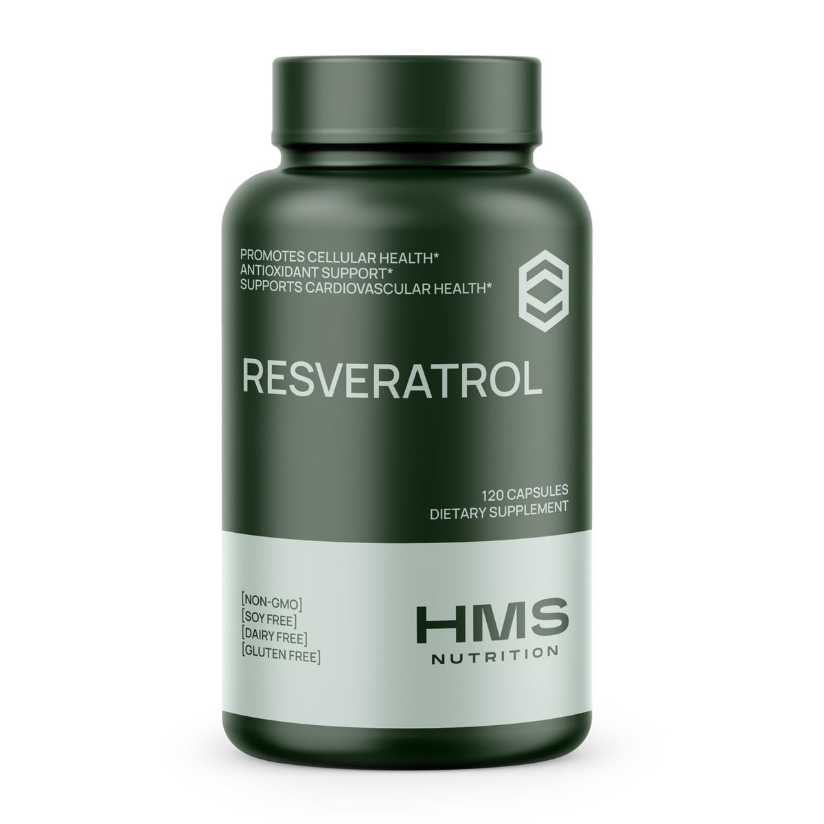 Gélules HMS Nutrition Resveratrol — bouteille de 120 pour un soutien antioxydant.