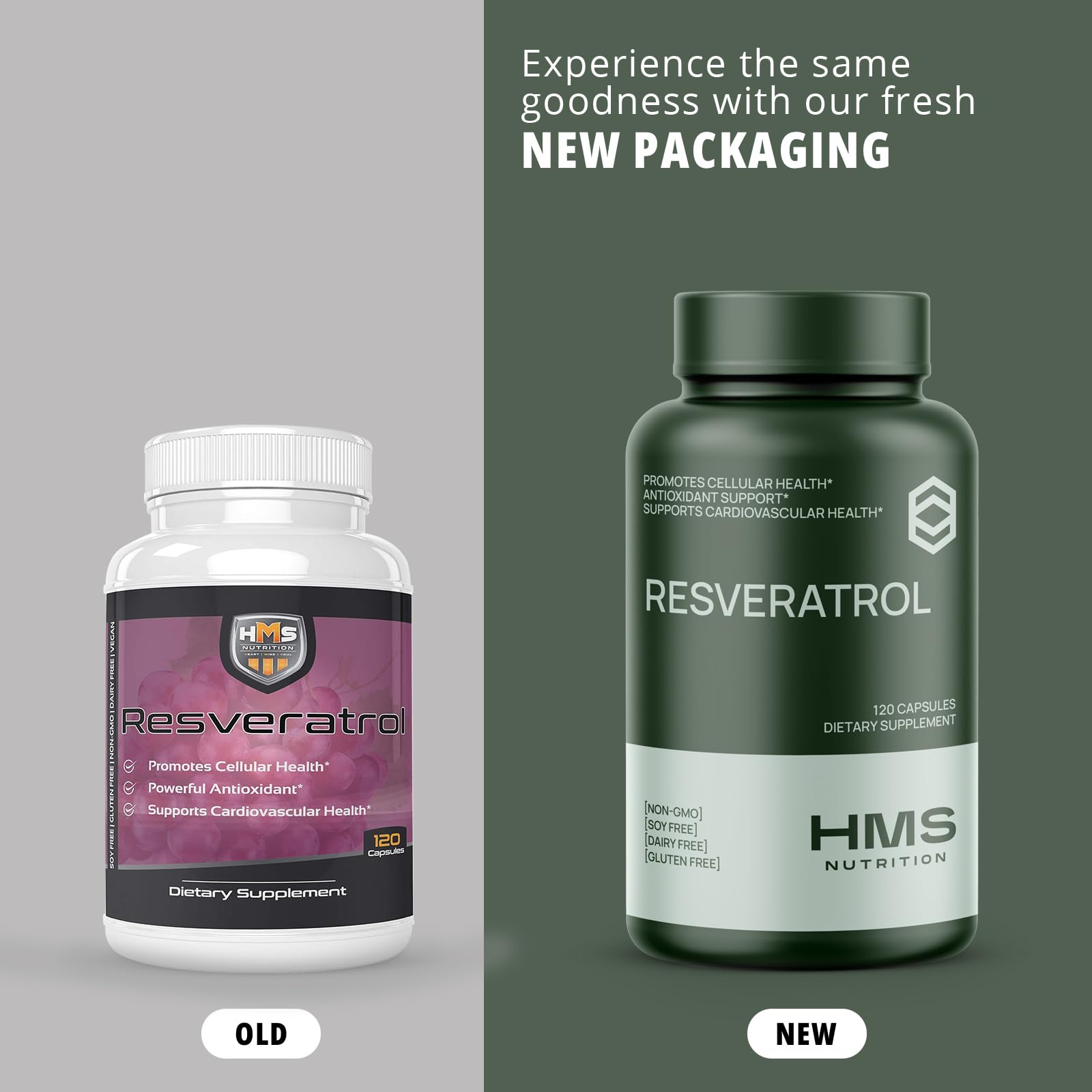 Présentation naturelle HMS Nutrition Resveratrol évoquant bien-être et mode de vie sain.