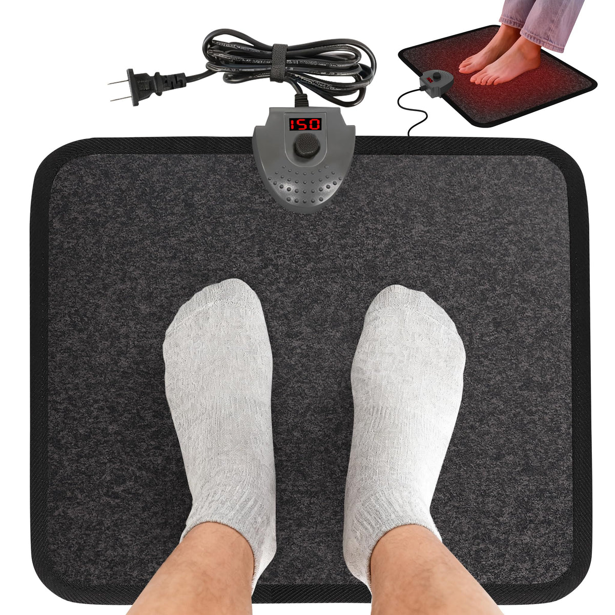 Hodeamy tapis chauffant sous-bureau pour pieds, chaleur rapide et confort durable au bureau.