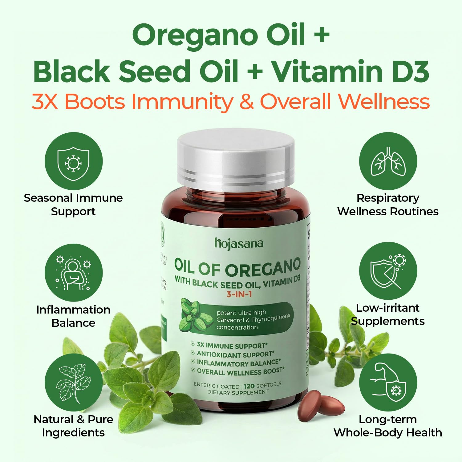 HojaSana composition immunite triple – origan, nigelle et D3 pour le quotidien.