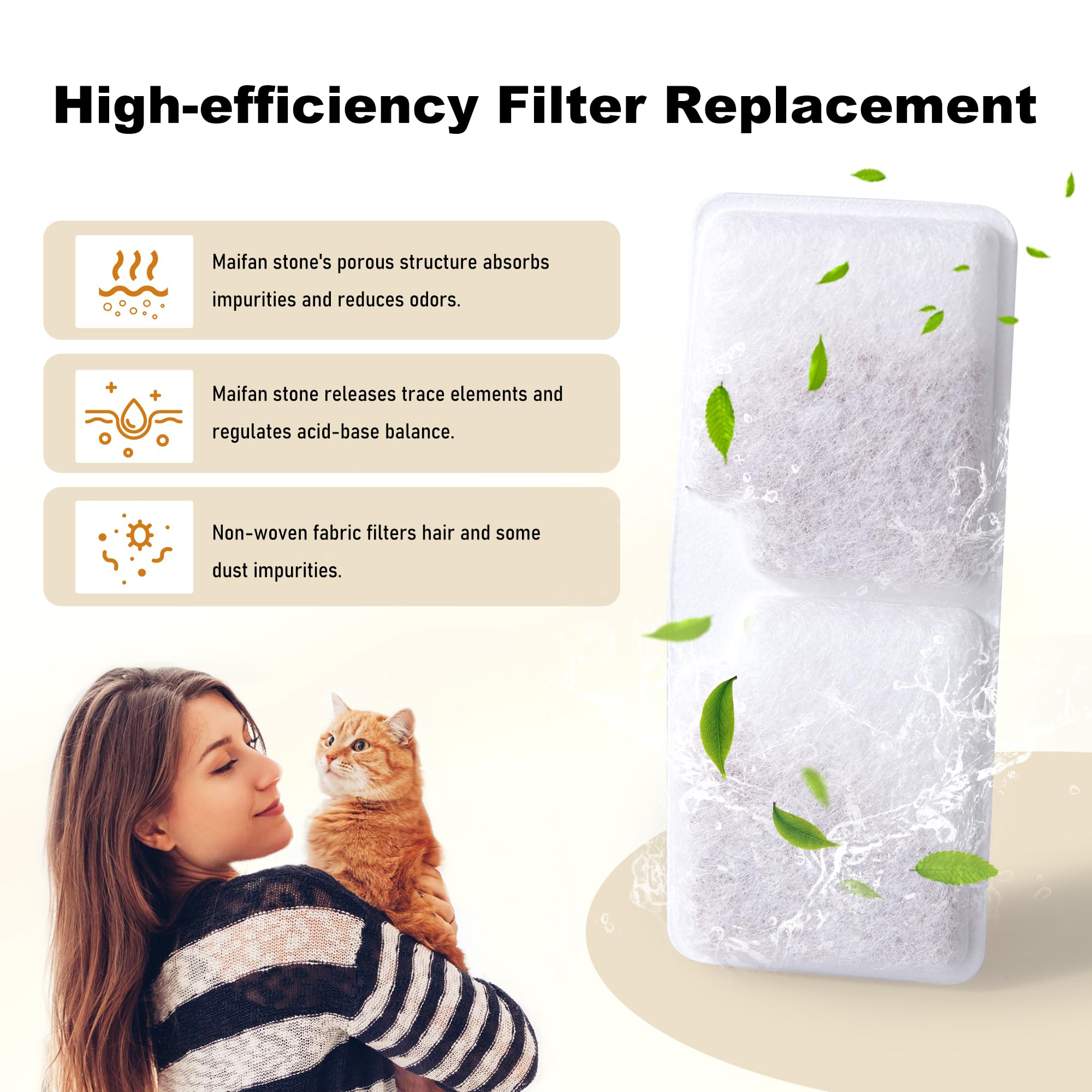 Filtre HOLAPAW pour fontaine chat à 4 couches capturant cheveux et poussière