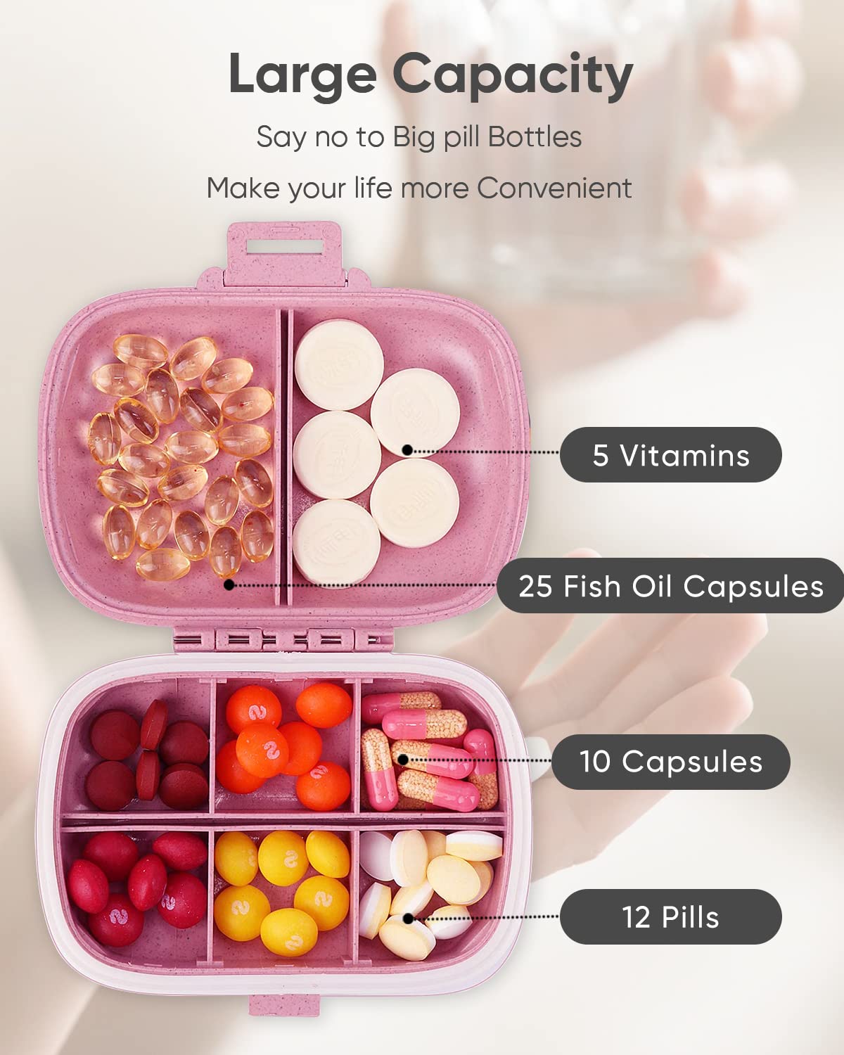 Holii Travel Pill Organizer : intérieur à couvercle amovible pour un nettoyage facilité.