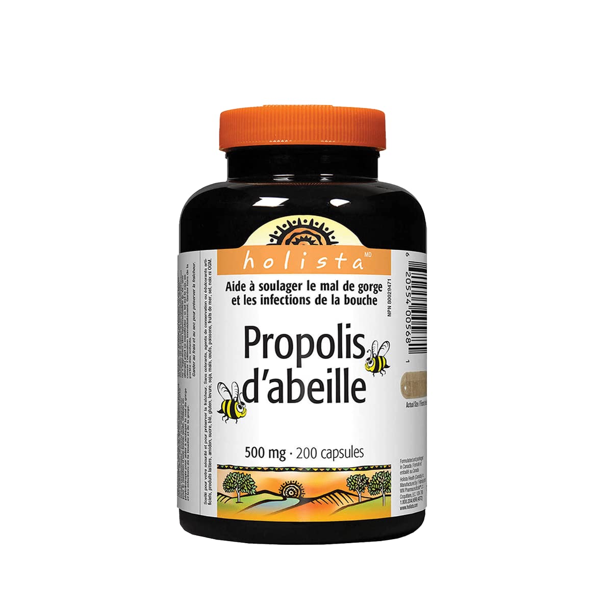 Holista Propolis 500mg – étiquette et ingrédients du produit, informatif et clair.