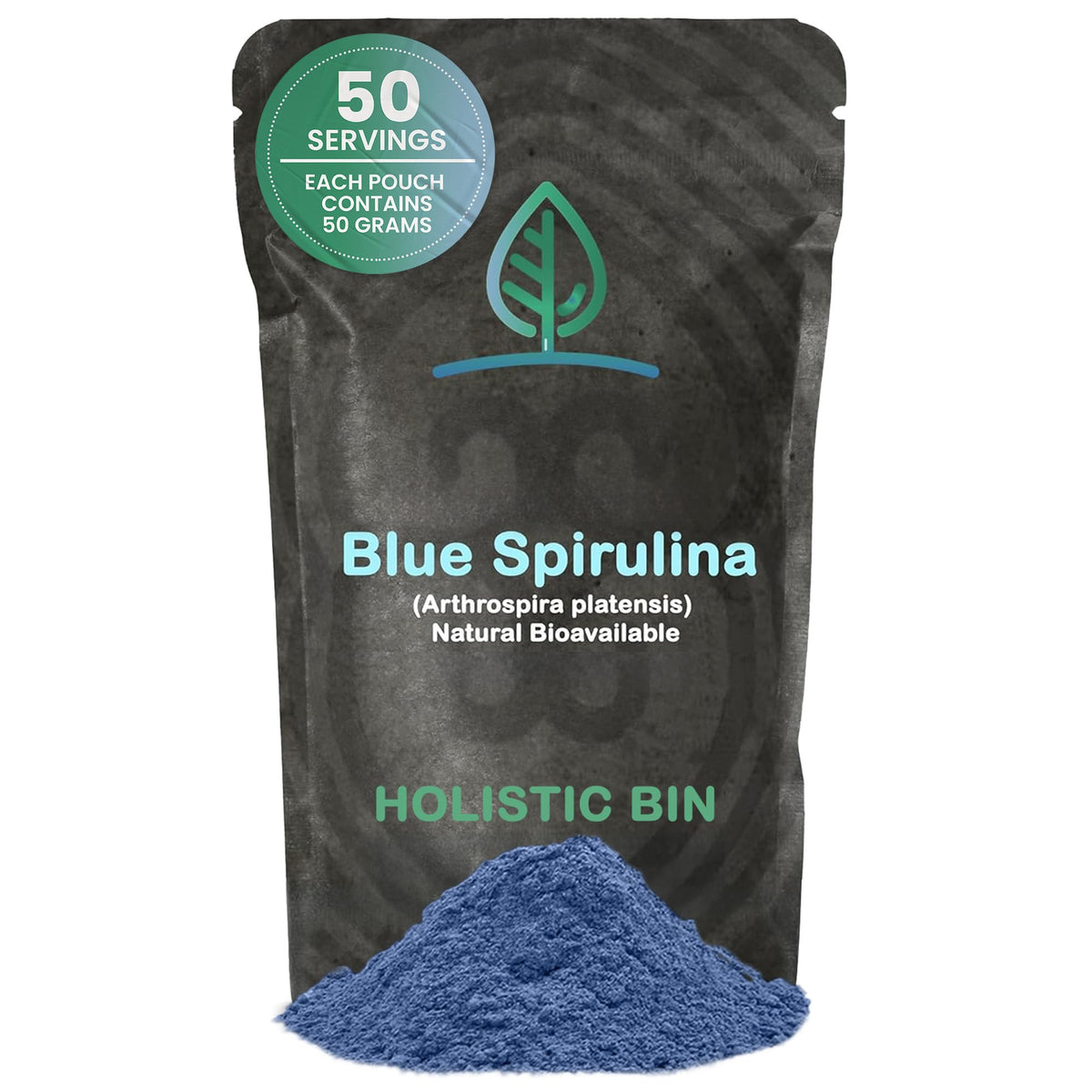 Holistic Bin Poudre Spiruline Bleue dans un emballage refermable, idéale pour préserver la fraîcheur.
