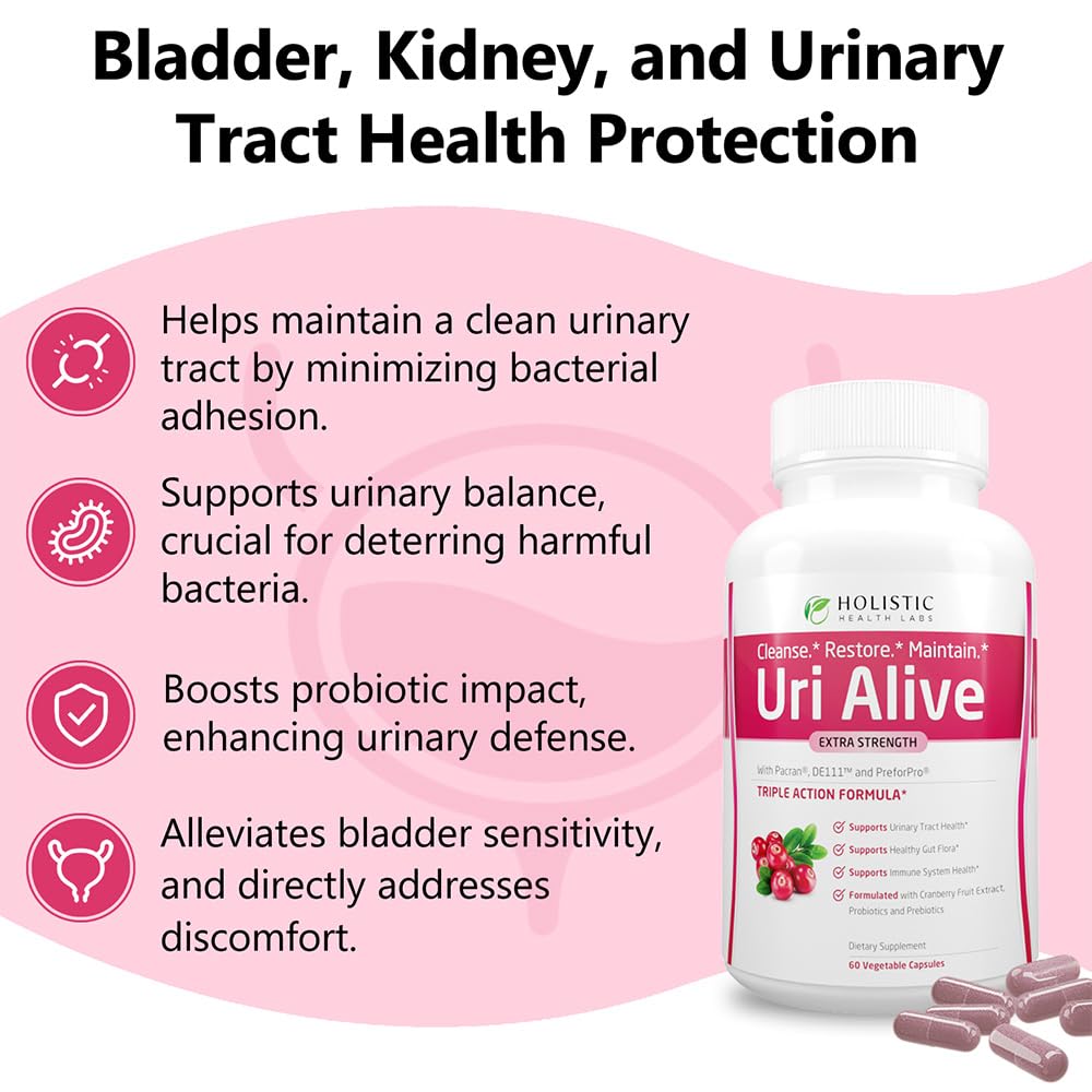 Boîte ouverte Uri Alive avec fiche, mettant en avant Pacran et prébiotiques/probiotiques.