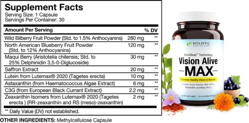 Vision Alive Max – Capsules faciles à prendre, contribuant possiblement à la fatigue oculaire.