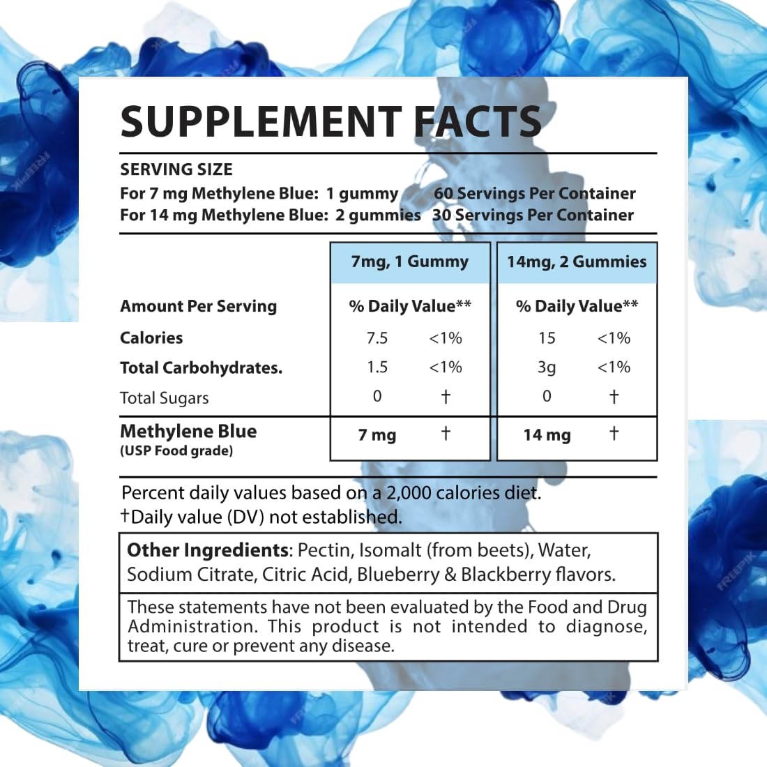 Holistic MD Methylene Blue: étiquette indiquant certification tierce et qualité USP.