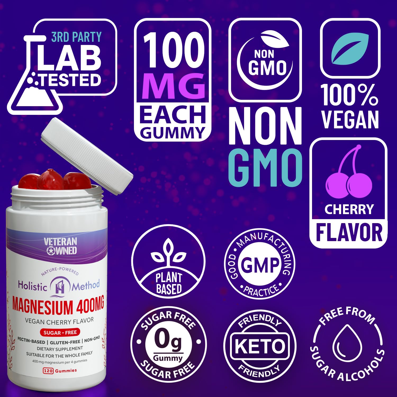 Gommes Holistic Method magnésium citrate cerise, adaptée à toute la famille.