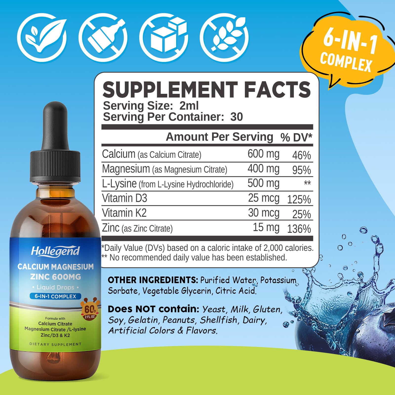 HOLLEGEND dose gouttes calcium: ajuste facilement le dosage pour tous les âges.