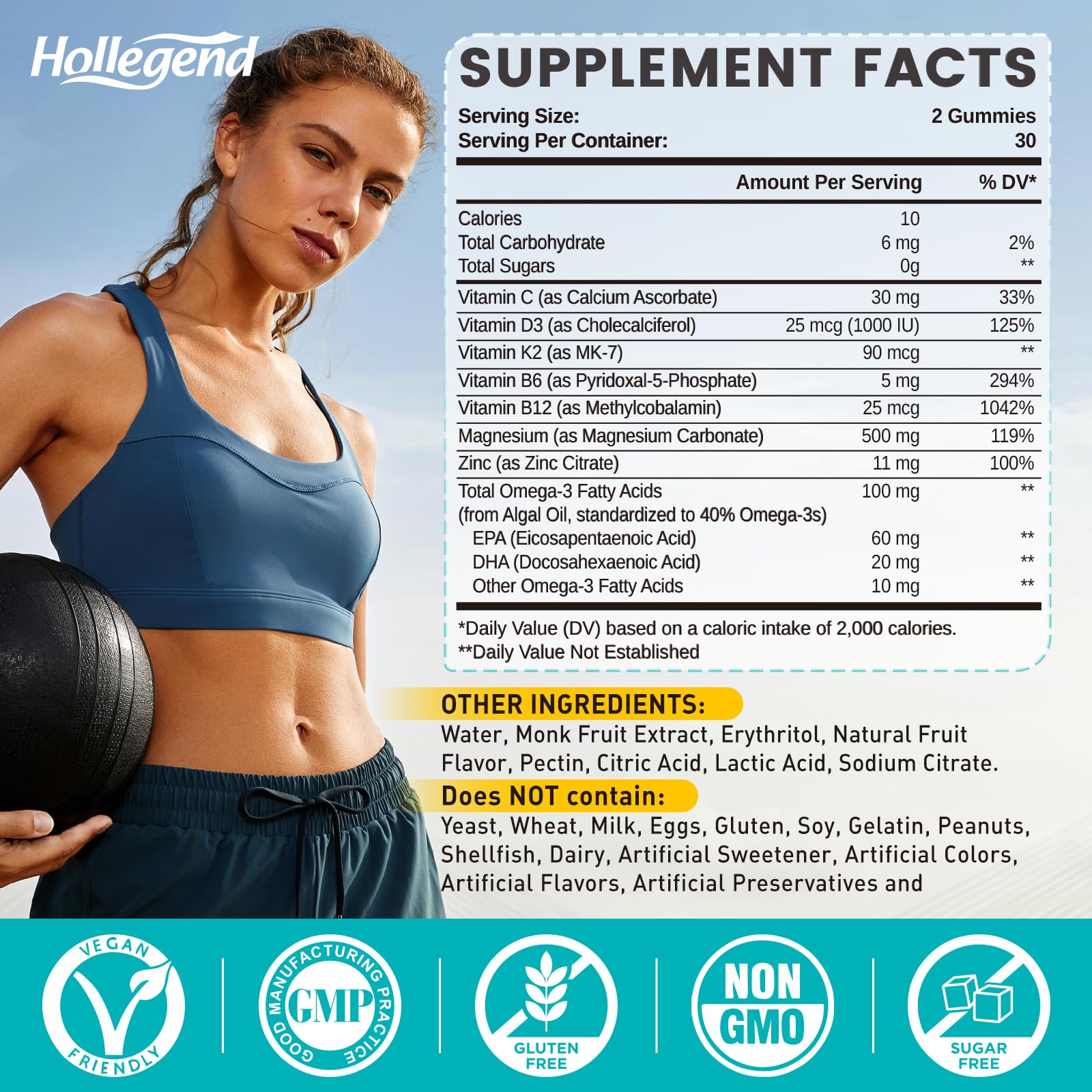 Gommes HOLLEGEND avec D3 et K2 pour une absorption optimisée après l'exercice.
