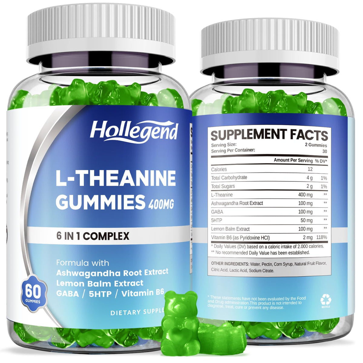 Gommes HOLLEGEND L-Theanine emballage, pratique pour une routine zen et discrète.