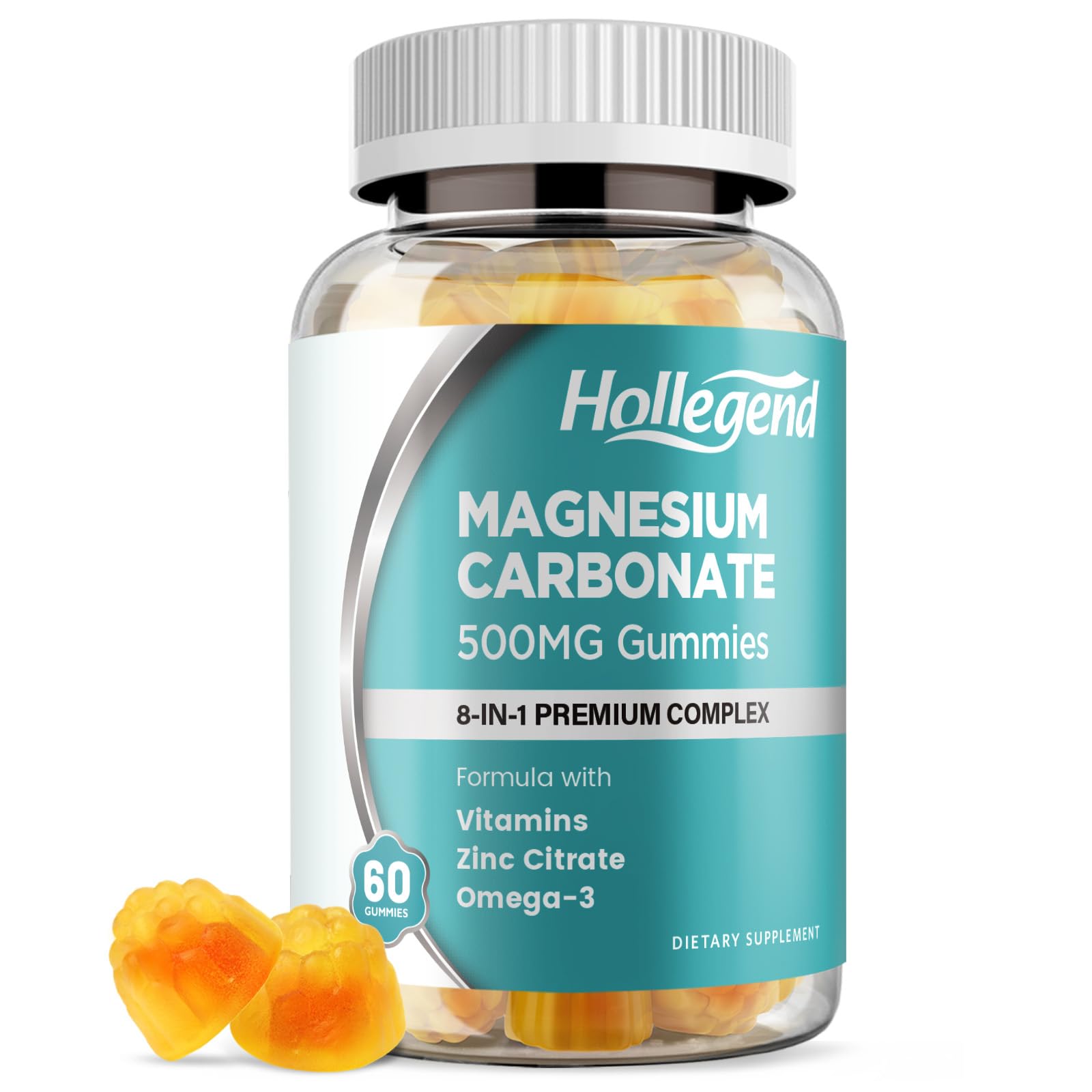 Gommes HOLLEGEND Magnesium Carbonate, 500 mg, douceur pour énergie et confort musculaire.