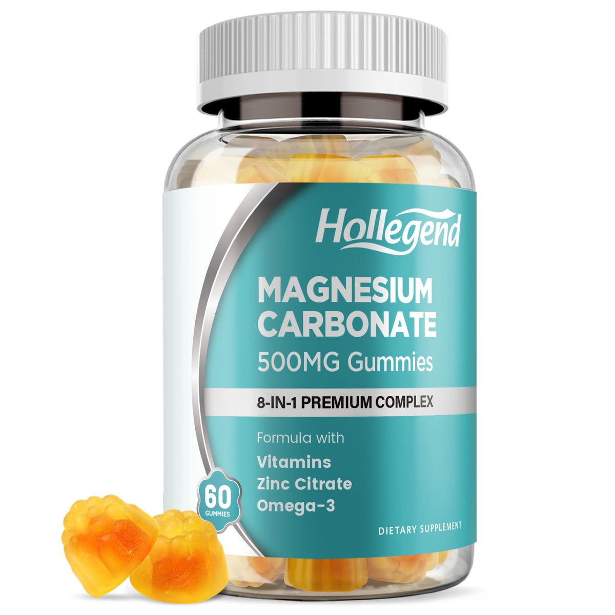 Gommes HOLLEGEND Magnesium Carbonate, 500 mg, douceur pour énergie et confort musculaire.
