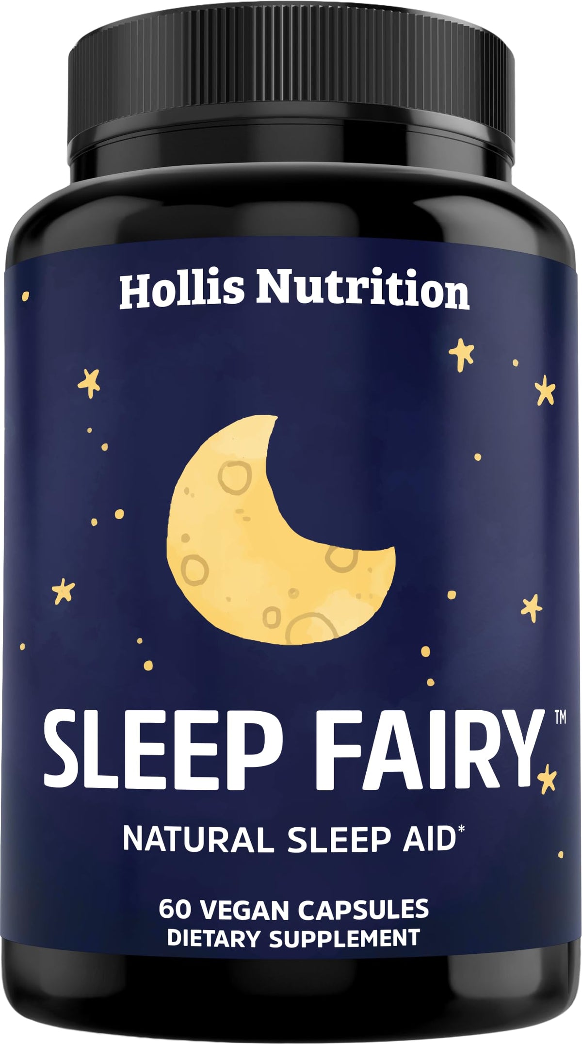 Sleep Fairy de Hollis Nutrition sur la bouteille de pilules pour une routine nocturne apaisante.