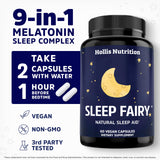 Gélules Sleep Fairy et étiquette indiquant dosage pour la routine nocturne.