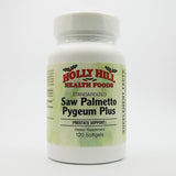 Holly Hill Saw Palmetto Pygeum Plus – bouteille et étiquette, soutien potentiel de la fonction prostate