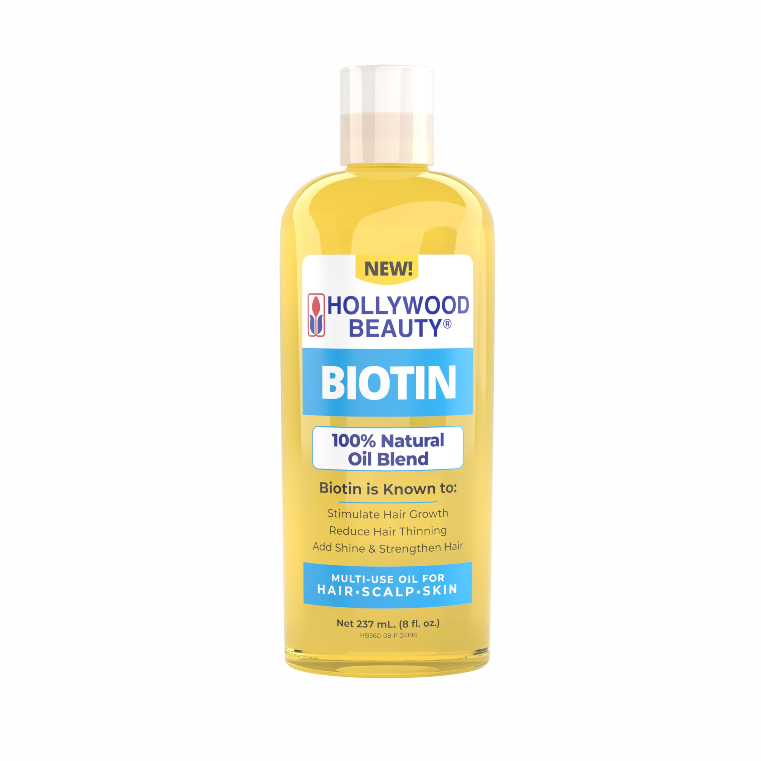 Bouteille Hollywood Beauty Biotine Huile, 8 oz, soin polyvalent pour cheveux et peau.