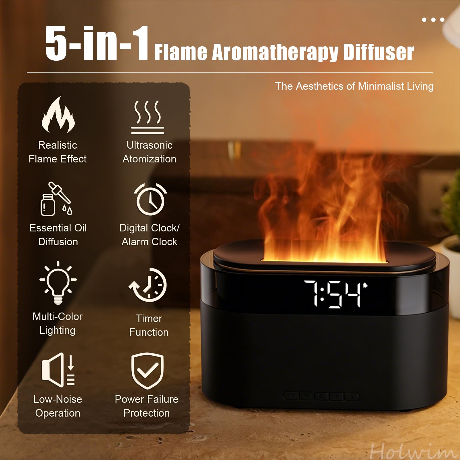 Holwim diffuseur arôme 7 couleurs lumineuses pour adapter l'ambiance