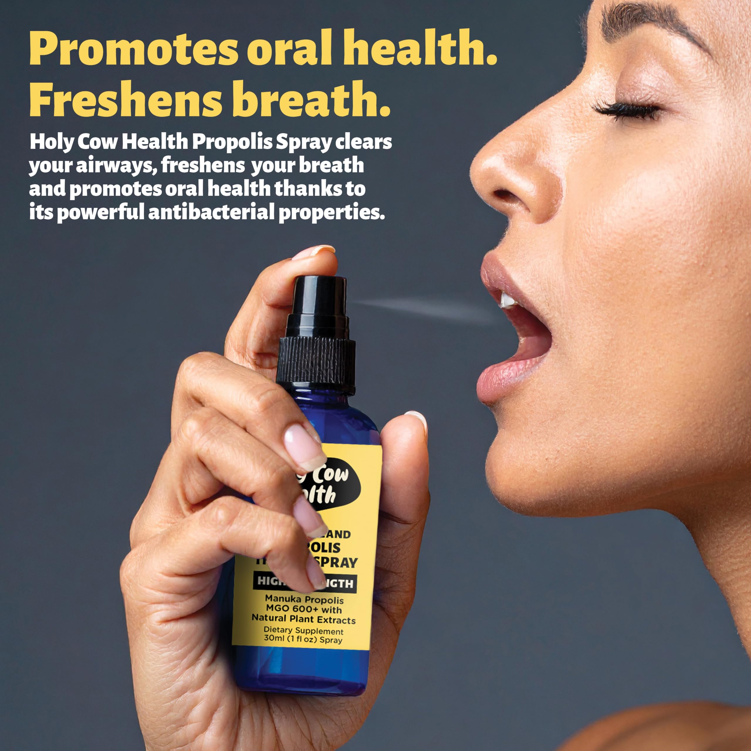 Holy Cow Health Propolis Manuka Spray avec arôme anis doux.