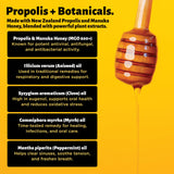 Holy Cow Health Propolis Manuka Spray avec arôme menthe rafraîchissant.