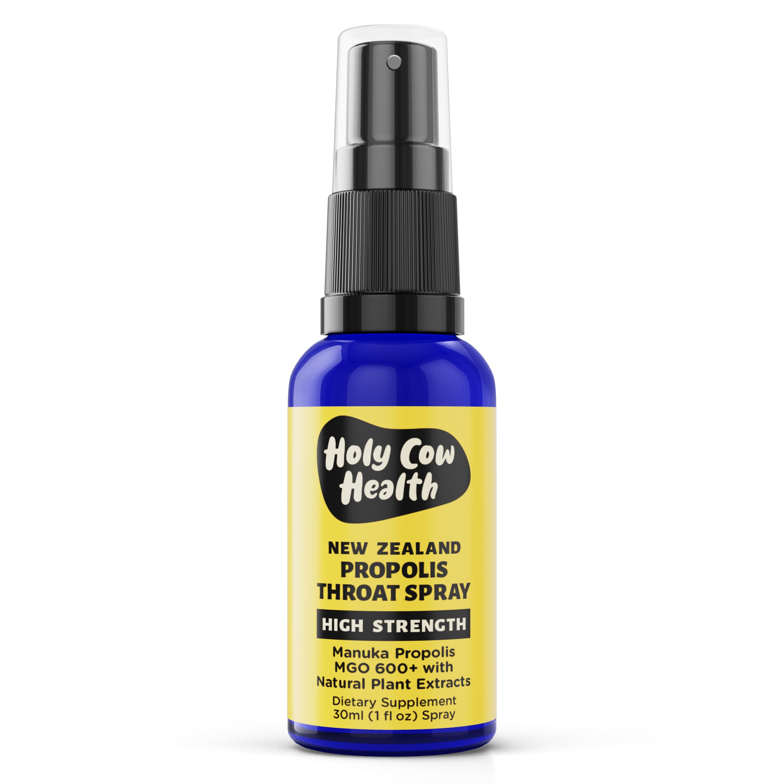 Holy Cow Health Propolis Manuka Spray, bouteille pratique pour l'usage quotidien.