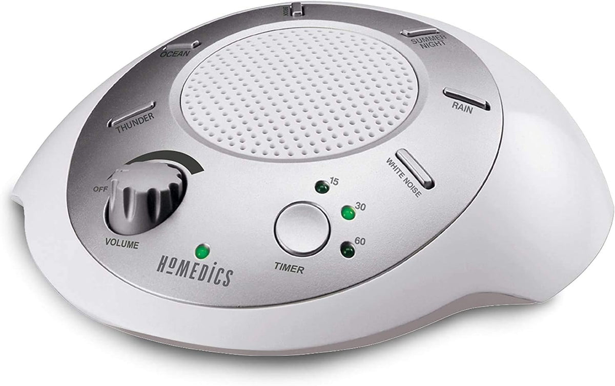 Homedics SoundSleep bruit blanc argenté, compacte et idéale pour voyager, favorise le calme nocturne