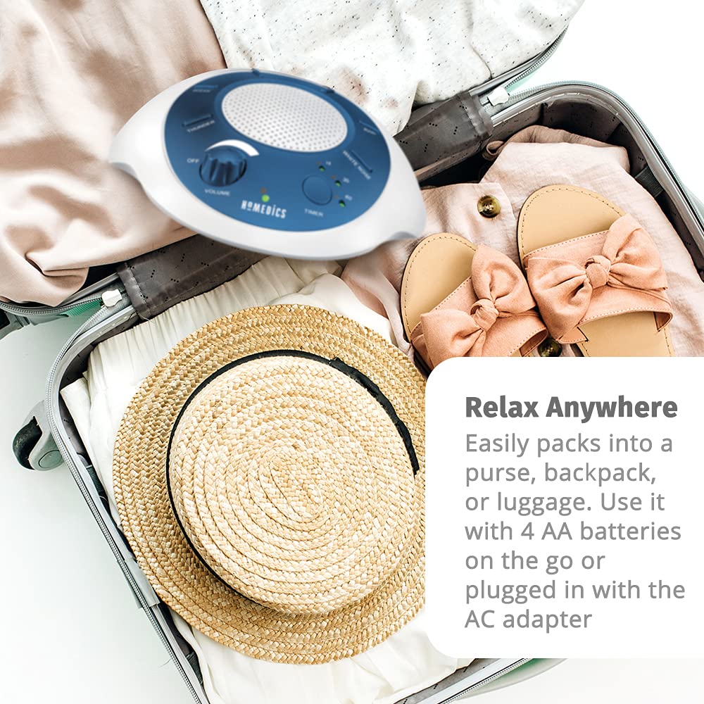 Homedics SoundSleep léger et portable, parfait pour voyage et bureau.