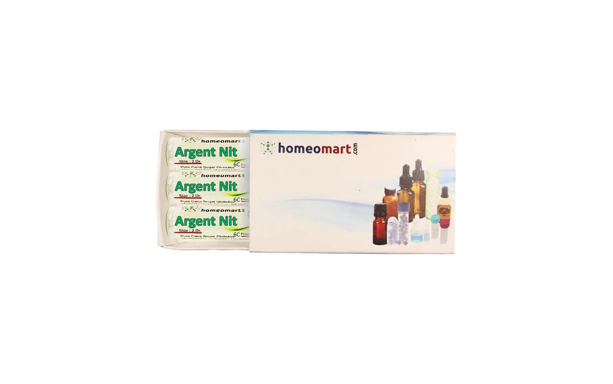 Homeomart Argentum Nitricum pellets dans un flacon de 2 dram, dosage pratique.