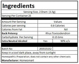 Etiquette Homeomart Rhus Toxicodendron Pellets indiquant le mode d'emploi.