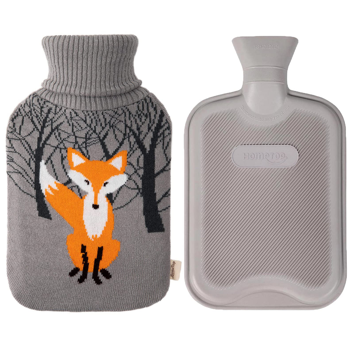 HomeTop Bouteille eau chaude 2 L avec housse gris, ensemble pratique.