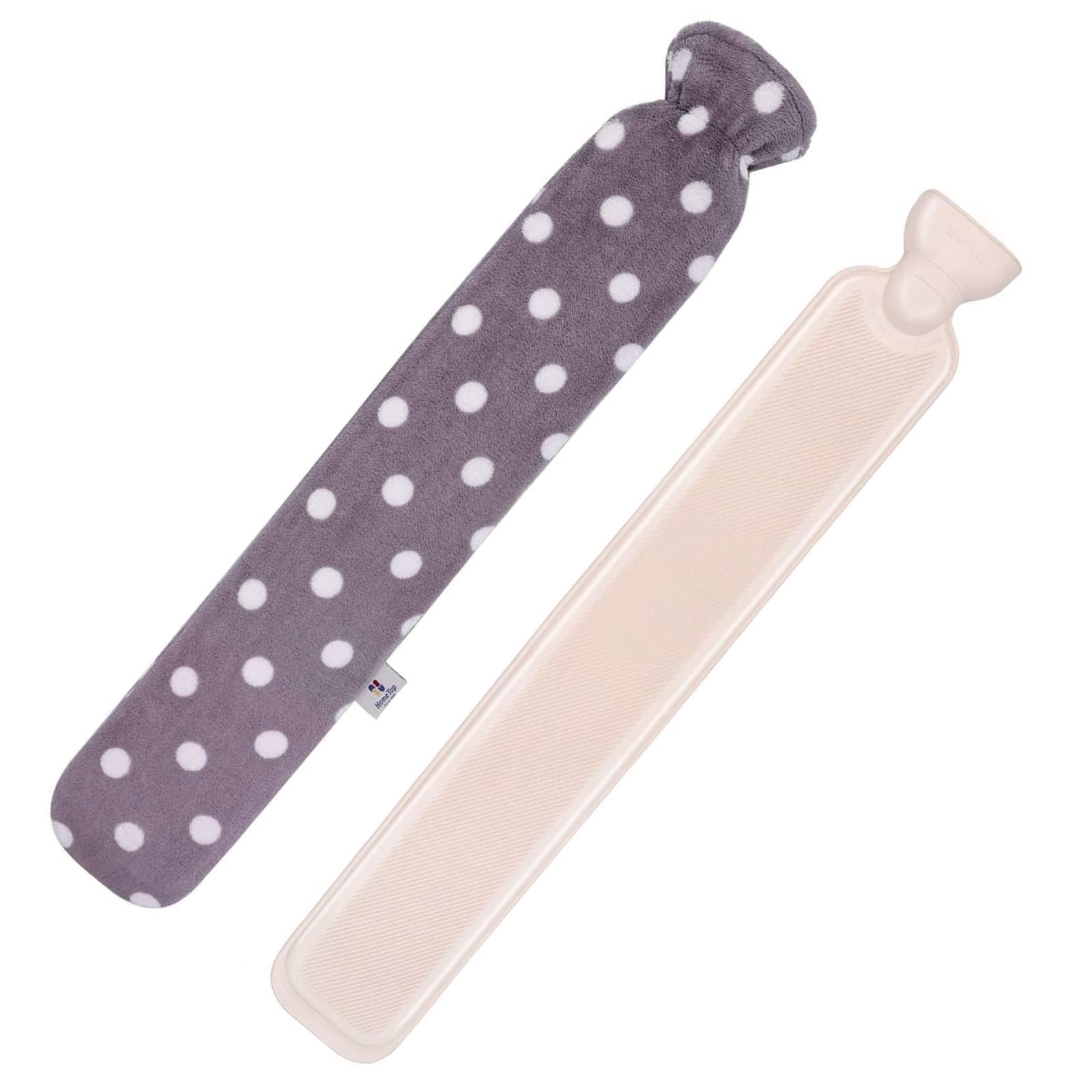 HomeTop bouteille d'eau chaude caoutchouc 2,25 L avec housse gris pois, chaleur confortable
